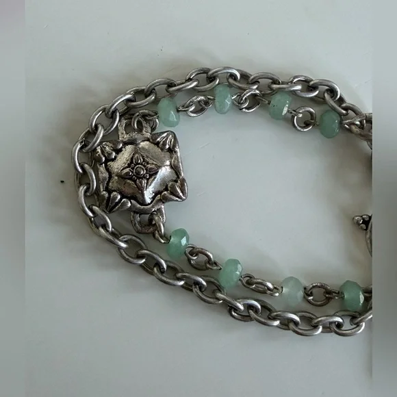 Lucky Brand Silver Four Leaf Clover & Turquoise Beaded Charm Bracelet - Picture 6 of 7